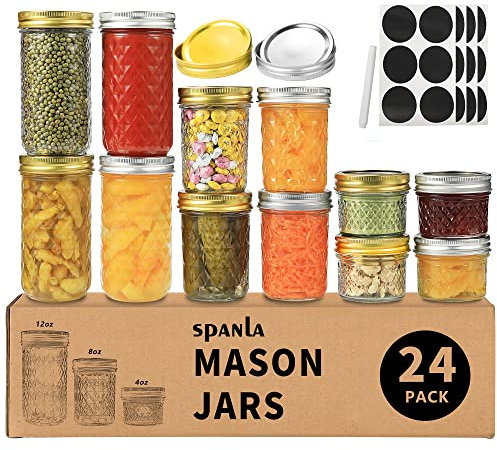 Mason Jars Einmachgläser, 24 Stück Gelee-Gläser mit regulären Deckeln, ideal für Marmelade, Honig, Hochzeitsgeschenke, Dusche, Babynahrung, DIY magnetische Gewürzgläser – 113 gx8,227 g,340 g)