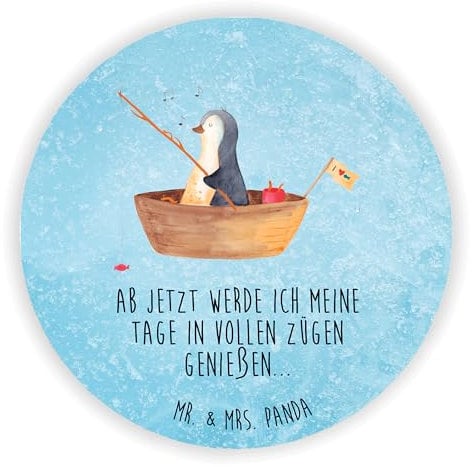 Mr. & Mrs. Panda Rund Magnet Pinguin Angelboot - Geschenk, Angeln, Kühlschrank Dekoration, Motivmagnete, Neuanfang, Whiteboard Magnet, optimistisch,