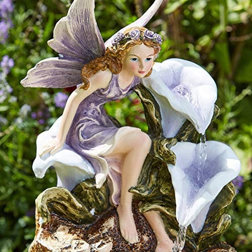 Garden Mile® Fontaine à eau féérique magique – Fontaine à eau solaire Liliana couleur mythique – Ornements de jardin, statue décorative pour décoration d'étang, terrasse et pelouse