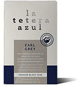 LA TETERA AZUL Té Negro Early Grey Con Aromas Cítricos. Infusión Estimulante Termogénica. 20 Bolsitas De 1,5 Gramos.