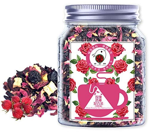 Plant Gift Rose Roselle Mix Tea(Roselle, Grape, Blueberry, Apple, Mango, Coconut, Red Rose Petals)Hibiscus Tea Bags Skin Care Weight Loss,Anti-oxidation,Anti Acne,Detox Tea Promote 70G/2.5oz