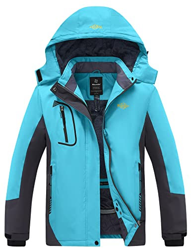 Wantdo Damen Berg Ski Jacke Wärmer Winter Fleece Mäntel Wasserdichter Atmungsaktive RegenMäntel Outdoor Kapuzen Windbreaker Jacken Türkis L