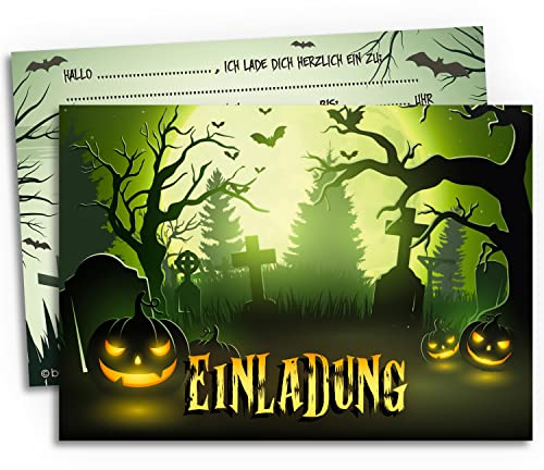12x Einladungskarten für eine schaurig schöne Halloween-, Grusel-Party | Friedhof des Grauens | Einladung für Kindergeburtstag Geburtstag Kinder- Erwachsene Teenager