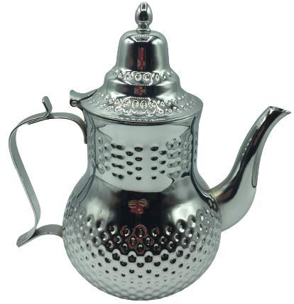 Tetera de te marroqui realizada en Acero Inoxidable Decorada con Filtro Integrado y asa Auténtica Tradicional Modelo Grabado con Diseño Clásico Arabe Hecho a Mano Plateada 1.6L