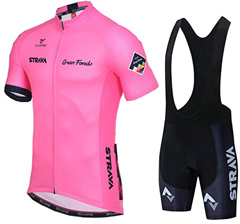 Radtrikot Set Herren Fahrrad Trikot Kurzarm Radhose mit 9D Sitzpolster, Atmungsaktiv Fahrrad Anzug für Radfahren MTB Jogging (Pink,L)