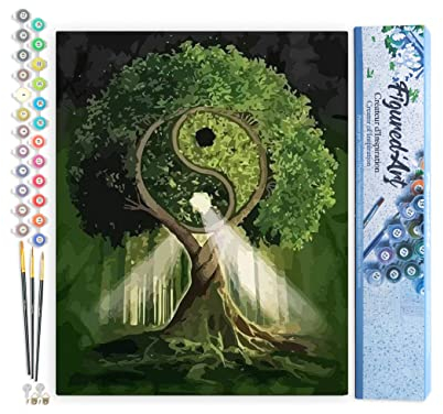 Figured'Art Malen Nach Zahlen Erwachsene Yin und Yang Baum - Paint by Numbers Basteln DIY Bastelset 40x50cm ohne Holzrahmen