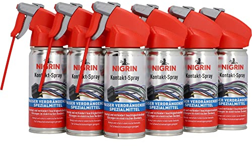 NIGRIN Kontakt-Spray für Elektronik, 6 x 100 ml, zur Reinigung und Schutz von elektronischen Kontakten, Farblos