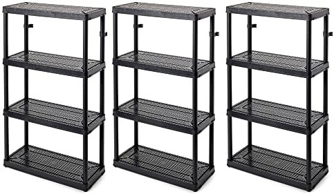 Gracious Living Lot de 3 unités de rangement à hauteur fixe à 4 étagères pour maison, garage, sous-sol et buanderie, 35,6 x 81,3 x 137,5 cm, noir
