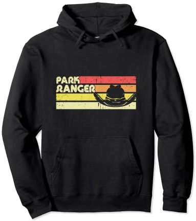 Retro Ranger Park Hut Vintage Forester Nature Camping Trees Pullover Hoodie
