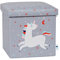 Love IT Store IT Sitzhocker mit Stauraum - Kiste mit Deckel aus Stoff - Verstärkt mit Holz - Belastbar bis 150 kg - Grau mit Einhorn - 35x35x35 cm