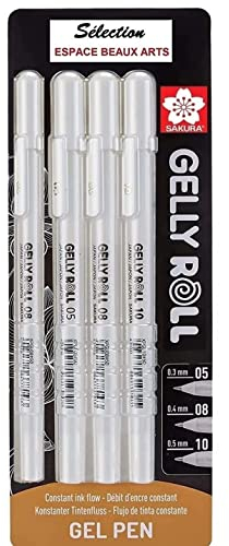 Sakura Gelly Roll White, Sakura Gelly Roll Gel Pen. 4 Gelschreiber hellweiß Größe 05 / 08 / 08 / 10