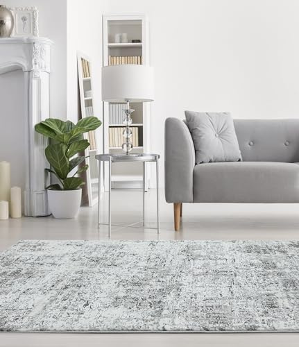 Lord of Rugs Orion OR05 abstrakter Teppich für Schlafzimmer, Wohnzimmer, glänzend, metallisch, Gold- und Silbereffekte, groß, 160 x 230 cm, Silber