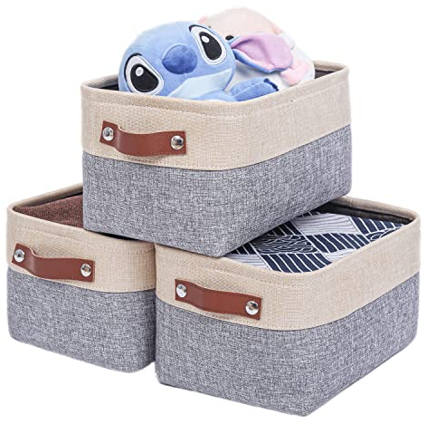 Mangata Aufbewahrungsbox,[3er Pack] Mittlere Aufbewahrungskorb Stoff, Box für Regal, Spielzeug, Bücher und Kindergarten (Mittel, Grau/beige)