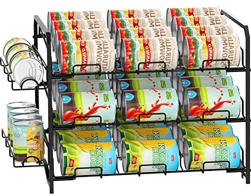 Mutool 3 Tier Can Rack, Stackable Kitchen Food Organizer/Holder for Counter-Top, Pantry Organizers and Storage, Black