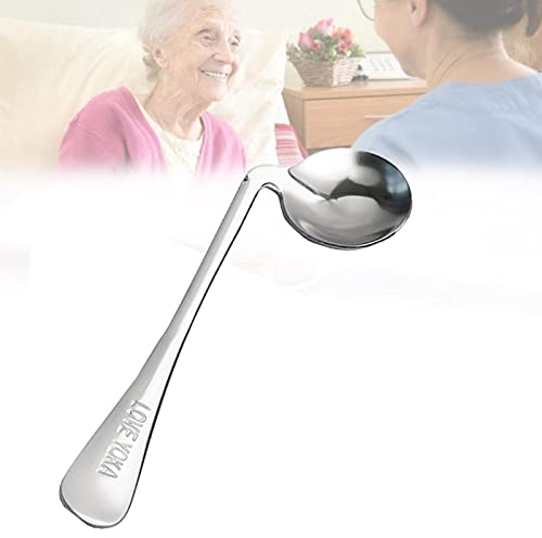 NEFSO Juego de cucharas Curvas Cucharas en ángulo para Zurdos Utensilio de Cubiertos para temblores en Las Manos, Artritis, Parkinson, Ancianos, Plata (Plata)