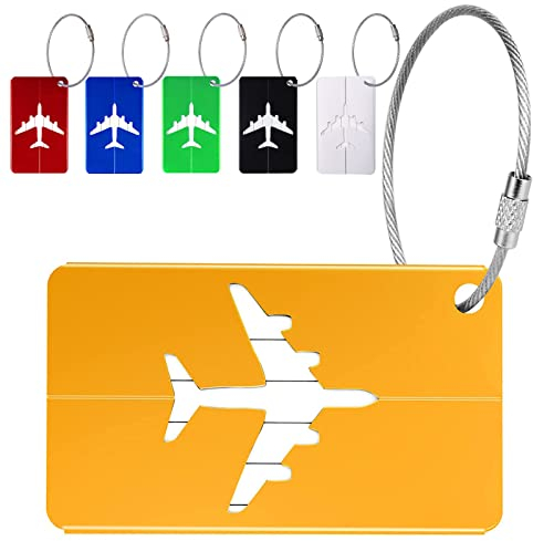6 Stück Kofferanhänger mit Adressschild, 7,5x4,5cm Aluminium Adressen Anhänger für Koffer, Gepäckanhänger mit Edelstahlkordel und Namensschild für Rucksack, Tasche, Handtasche, Reisetasche