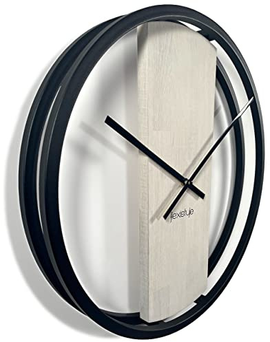 Wanduhr groß ohne tickgeräusche LOFT OVAL Metall schwarz 3D XXL modern Holz Badezimmer Wohnzimmer (50cm Durchmesser gebleichte Eiche)