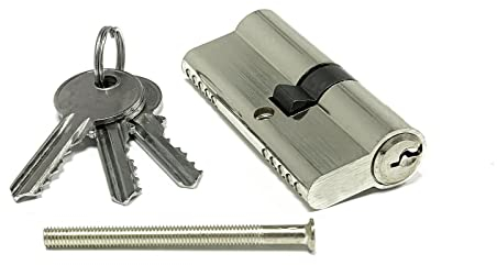 BAUSTER® Schließzylinder Nickel mit 3 Schlüsseln, Zylinderschloss 40/40 Profilzylinder, Türschloss Ersatzzubehör, Wendeschlüssel, Türschloss Sicherheitsschloss Haustür Doppelzylinder