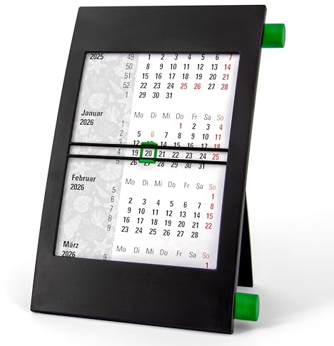 3-Monatskalender Tisch 2027 2028 MARITIM - Büro & Homeoffice Tischkalender mit Drehmechanik - 2-Jahres-Kalender - schwarz/grün - Truento