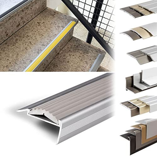 KARAT Stufenkantenprofile Aluwinkel Bodenleisten Rutschfest mit Montagematerial - Treppenkantenprofile Winkelprofile (Powergrip Einzelgummi, Grau, 900x42x20 mm, Selbstklebend)