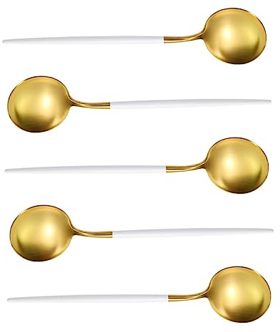 DOITOOL Cuillères à Soupe en Acier Inoxydable Lot de 5 Cuillères à Soupe Cantine Porridge Riz Ustensiles Cuisine