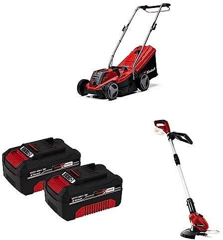 Einhell Power X-Change 18/33 Cordless Lawnmower With Battery and Charger & Einhell Power X-Change 18V, 4.0Ah Lithium-Ion Battery Twin Pack & Einhell Power X-Change 18V Cordless Strimmer - 24cm
