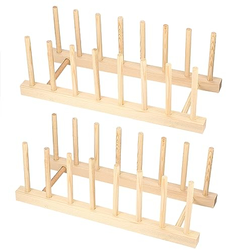 HaoChen 2 PCS Support en Bois pour Assiettes, Égoutoire Vaisselle Bois, Caserole de Cuisine Panier pour Les Tasses, La Vaisselle, Les Séchoirs à Livre, Les égouttoirs, Les CD