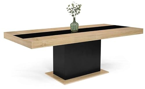 IDMarket - Esstisch, ausziehbar, rechteckig, Eden, 6-10 Personen, Holz und Schwarz, Mittelstreifen, 160 – 200 cm