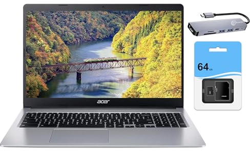 acer Chromebook 315 Ordinateur portable (2023), écran HD de 15,6, Intel Celeron N4020 (jusqu'à 2,8 GHz), 4 Go de RAM, 128 Go de stockage (64 Go eMMC + 64 Go SD), webcam, WiFi, batterie de plus de 12