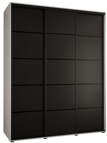 MEBLE KRYSPOL Davos 4 190 Schrank mit DREI Schiebetüren für Schlafzimmer - Moderner Kleiderschrank mit Kleiderstange und Regalen - 235,2x190x60 cm - Weiß Schwarz Schwarz