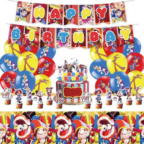 Zirkus Luftballons Kit BSNRDX Geburtstagsdeko Luftballons set Gehören Happy Birthday Banner, Luftballons, großer Tortenaufleger, Cupcake Dekorationen, Tischdecke, Geburtstage tortendeko Kindergeburtst