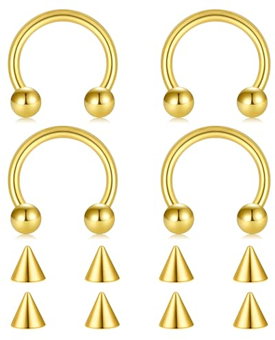 FECTAS Hufeisen Ringe Chirurgenstahl Nase Septum Hufeisen Ohrring Augenbraue Tragus Lippen Ringe Daith Helix Piercing Schmuck für Frauen Männer 14g 10mm Gold