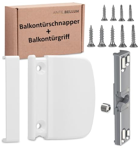 Balkontür Schnäpper und Balkontürgriff, Set mit Griff Balkontür Außen und Balkontür Schließer inklusive Schrauben - Ante bellum (RAL 9016)