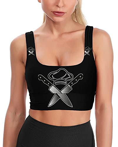 GQWJKSZ Chef Hat Knives Damen Sport-BH Yoga Tank Tops Bedruckt Gepolstert Crop