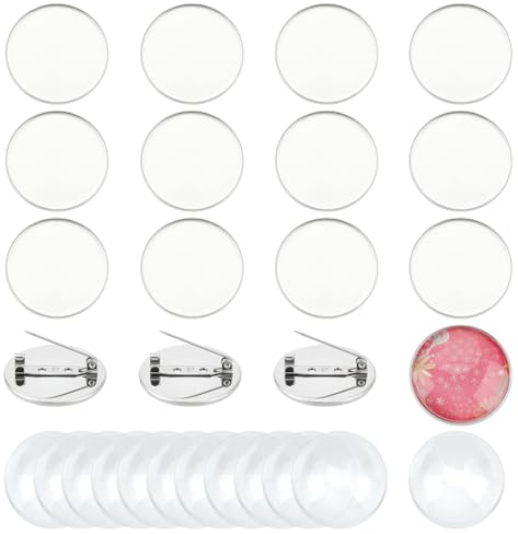 UNICRAFTALE 16 Ensemble 30mm Broche Acier Inoxydable Ronde Support Badges Ronds Epingle Accessoires avec Cabochons en Verre pour DIY Projets d'Artisanat Bijoux Badge Corsage