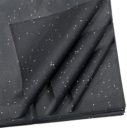 Topeedy Schwarzes Glitzer-Seidenpapier zum Verpacken, 50 Blatt, 35 x 50 cm, schwarzes Seidenpapier zum Verpacken von Geburtstagen, Babypartys, Vatertagsgeschenken oder Bastelarbeiten