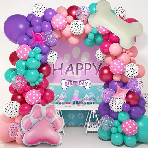 151 Stück Hund Paw Luftballons Girlande Geburtstagdeko fur Kinder Rosa Lila Luftballons Paw Pfote Gedruckt Ballon Kindergeburtstag Themenparty Baby Shower Party Dekorations