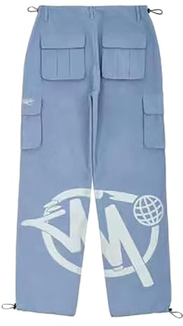 Minus Two Cargo Herren Baggy Jeans Men Hosen Trapstar Jacke Glitzer Gürtel Y2K Baggy Cargo Herren Tracksuits Hose Mit Kreuz White Pants Trapstar Jeans Minus Two Baggy Jeans Für Herren(B23,M) Generisch