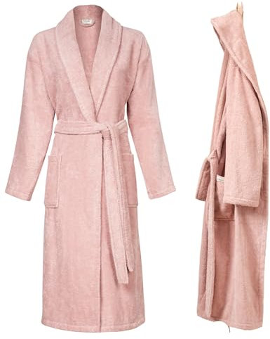 PandaHome Peignoir pour homme et femme en 100 % coton, peignoir en tissu éponge douillet, peignoir de sauna chaud et douillet, séchage rapide, doux, absorbant, 400 g/m², Rose, XL