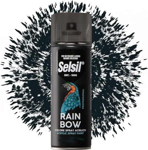 DETERMONDO SELSIL Bomboletta di Vernice Spray Acrilica Colore Ral 9005 Nero Lucido 400ml Bombolette Spray Colorate Multiuso per Interni ed Esterni, Adatto a Qualiasi Superficie