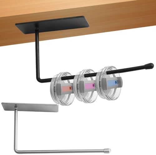 2pcs Horizontal Tumbler Lid Organizers Inside Cabinet, Tumbler Lid Storage Hook Cup Lid Holder Self-Adhesive Water Bottle Lid Stacker Hanger Under Kitchen Cabinet for Yeti Stanley