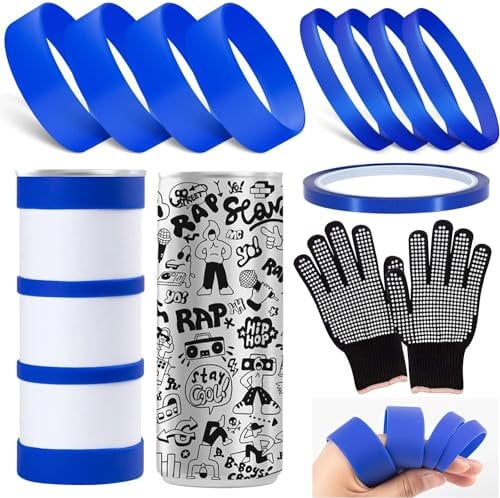 BNJZWJJ 8 Pcs Silicone Bands for Sublimation Tumblers, 1 Pair Heat Gloves and 1 Piece Heat Tape for Sublimation, Sublimation Accessories and Supplies