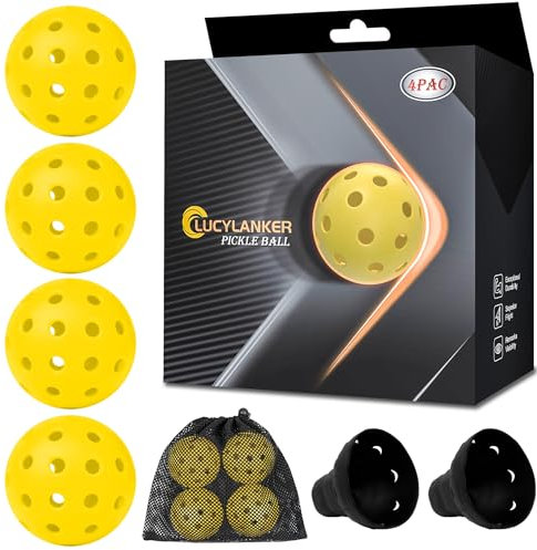 LUCYLANKER Balles de Pickleball D'extérieur, 40 Trous pour Le Sport en Plein Air, Balles de Pickle à Rebond Élevé et Durables pour Tous Les Styles de Raquette de Pickleball (Jaune, 4 Pieces)