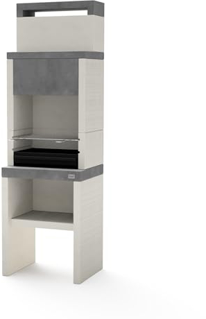 TUOZI - Barbacoa de Obra para Carbón Modelo PLAN 0 MAX (Gris/Blanco - 59 x 47 x 192 cm) REF: 8030 - Uso en Exteriores