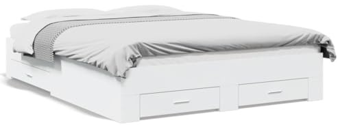 Keyroto Struttura Letto con Cassetti Giroletto Matrimoniale Letto Matrimoniale con Contenitore in Legno Multistrato Bianco 160x200 cm
