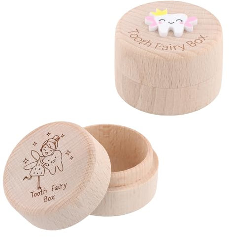 Elitecran 2pcs Milchzahndose Personalisiert aus Holz, Zahn Andenkenbox mit Niedlichem Motiv, Niedlich 3D Gravur Zahndose, Kinder Zahnfee Milchzähne Zahnbox Geschenk für Baby Jungen Mädchen