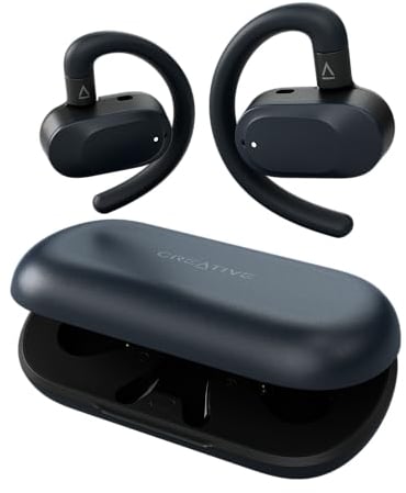 CREATIVE Outlier Go Wireless Open Ear Headphones with Adjustable Fit and Ear Hooks, Up to 26 Hours Total Playtime, Two Microphones, Bluetooth 5.4, IPX4 Water Resistant (Dark Blue)