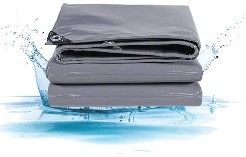 JXLQFA Poolabdeckung für Rund Pools, 1x8 m 450g/m² Poolplane aus PVC, Pool Abdeckplane mit Ösen Drahtseil Aluminiumverschluss, wasserdichte Poolfolie für Sommer Winter JXL11, Grau