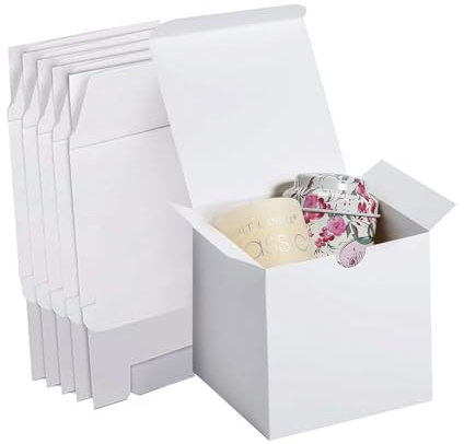 Geschenkboxen Kraftpapier, 15 Stück Weißer Quadratischer Geschenkkarton, 10 x 10 x 10 cm Pappschachteln mit Deckel, Faltbare Geschenkbox, für Geschenke, Hochzeit