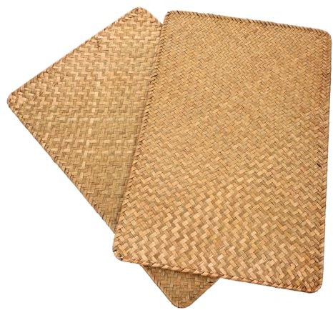 OFFSCH 2pcs Natural Woven Placemats for Dining Table Heat Resistant Rectangular Table Mats Multi-functional and Pad Vintage Seagrass Design for Home and Festival Use
